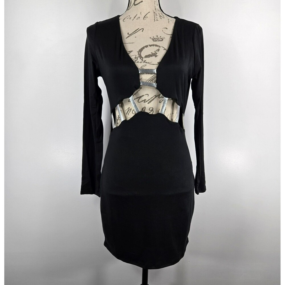 Pretty Little Thing Women's Size 8 Black Long Sleeve‎ Bodycon Cutout Dress NWT
